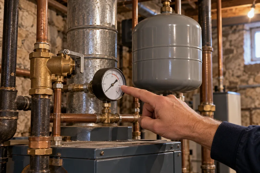 Boiler pressure gauge and relief valve